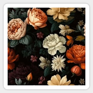 Dutch Nocturne: Luminous Floral Pastoral on Black Canvas Sticker